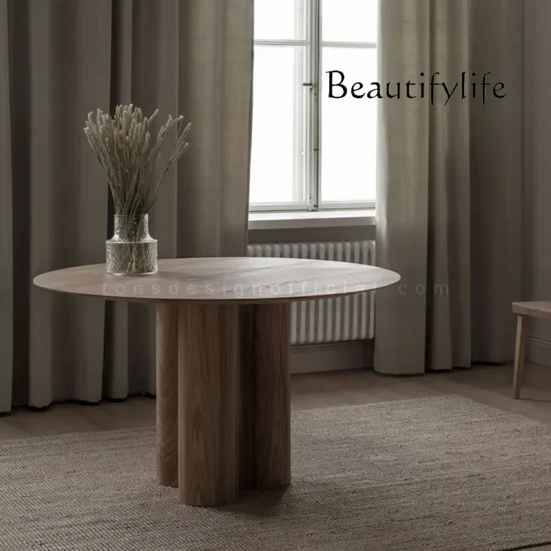 

N17 Nordic round Dining Table Conference Table Solid Wood Retro Black French Household Eating Table