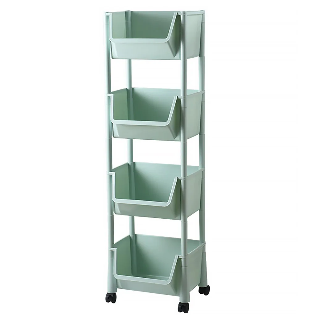 

Kitchen Storage Shelf with Wheels Multi-function Movable Cart Laundry Layered Organizer Rack, Beige, 3 Layer