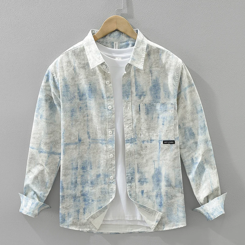 

2025 Autumn New Print Shirt for Men Loose Long Sleeve Shirts Oversize Fashion Men's Clothing
