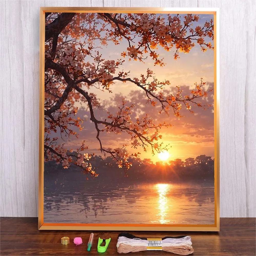 

DIY Cross Stitch Embroidery Sets DMC Threads Embroidery Complete Kits Needle Needlework Sunset Landscape Patterns Art Crafts