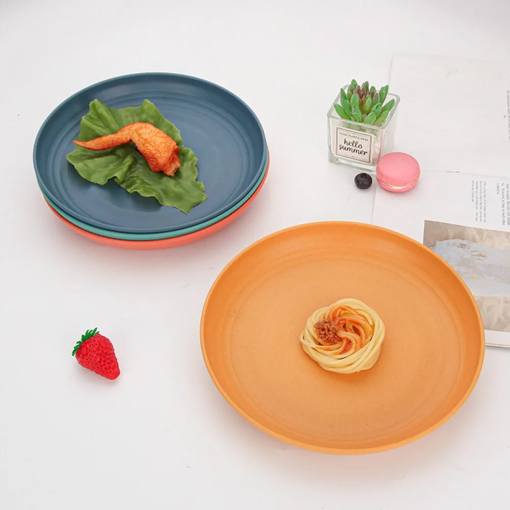 

Eco Friendly Plastic Wheat Straw Plates Lightweight Round Dinner Plates Unbreakable 15cm Tableware Fruit