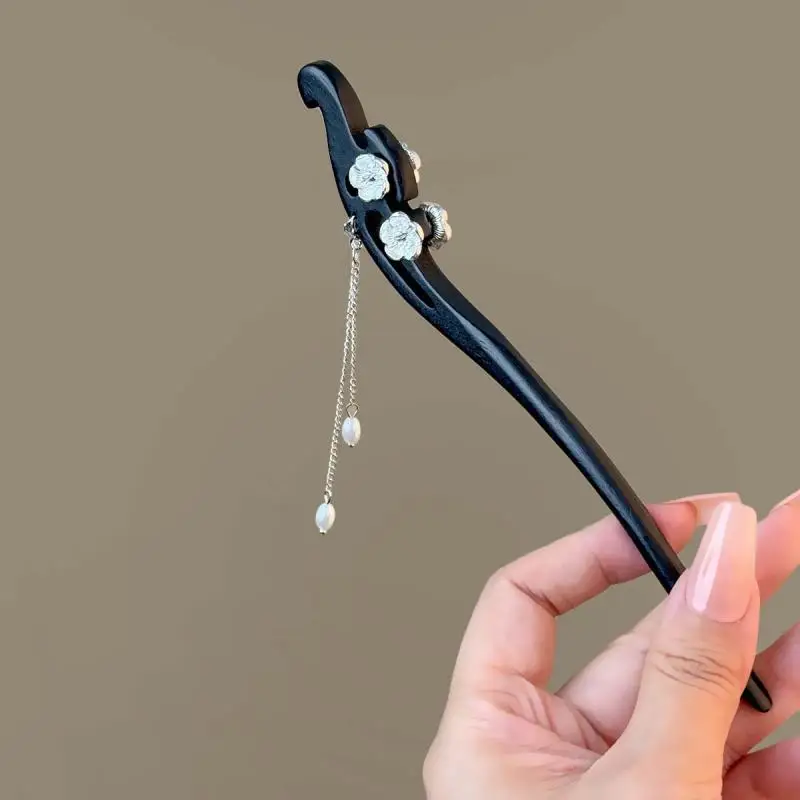 สไตล์จีนใหม่ Elegant ดอกไม้พู่ผมสําหรับหญิงสาววินเทจเลียนแบบเพิร์ลจี้ Hairpin อุปกรณ์เสริมผม