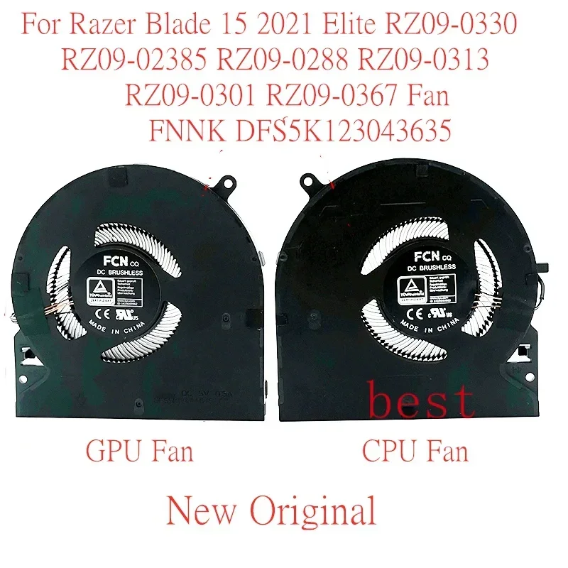 New Original Laptop CPU Cooling Fan For Razer Blade 15 2021 Elite RZ09-0330 02385 0288 RZ09-0313 0301 RZ09-0367 DFS5K123043635