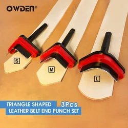 OWDEN 3 pezzi Set di cinturini per punzonatura a forma di cintura a forma di triangolo in pelle per il taglio delle estremità della cintura Kit di strumenti in pelle