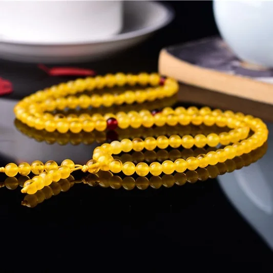 Natural Amber Bracelet 108 Bead Mala Necklace Men Women Fine Jewelry Genuine Baltic Amber Multilayer Tassel Charm Bracelets