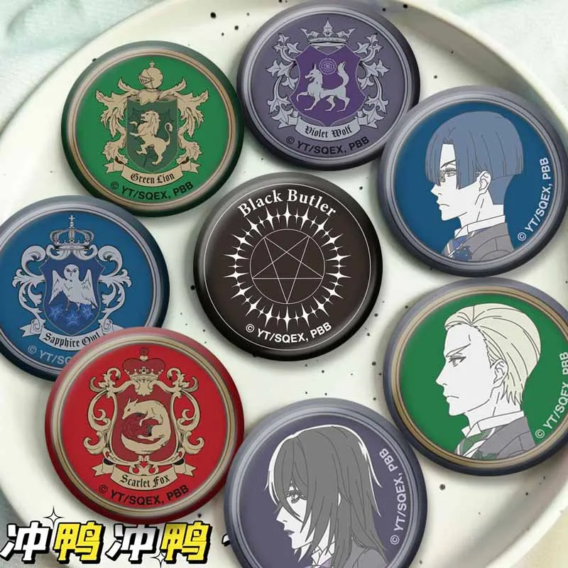 Anime Round Brooch Sebastian Grell Ciel Phantomhive Undertaker Gregory Violet Cartoon Badge Bag Clothes Jewlery Pins Accessories