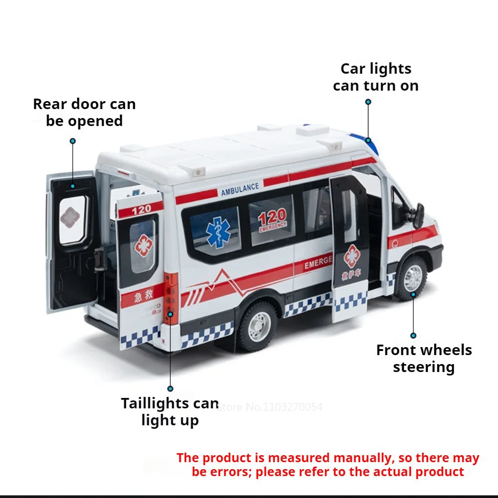 1:24 School Bus Ambulance Miniature Toys Diecast Alloy Models Car Four Wheel Suspension Sound Light Pull Back Vehices Boys Gifts