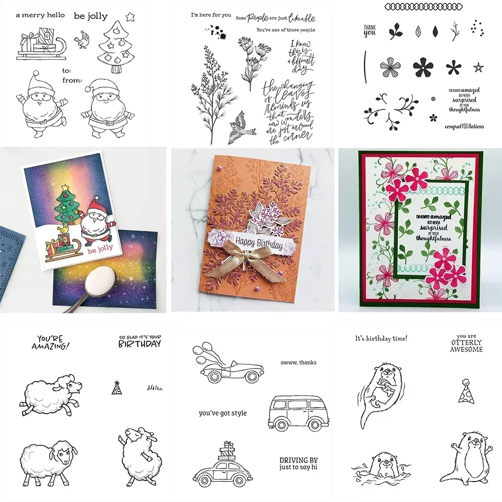 Lindo cordero Navidad Be Jolly hermosas hojas que conducen mediante sello transparente y troqueles de corte para manualidades de álbum de recortes DIY fabricación de tarjetas
