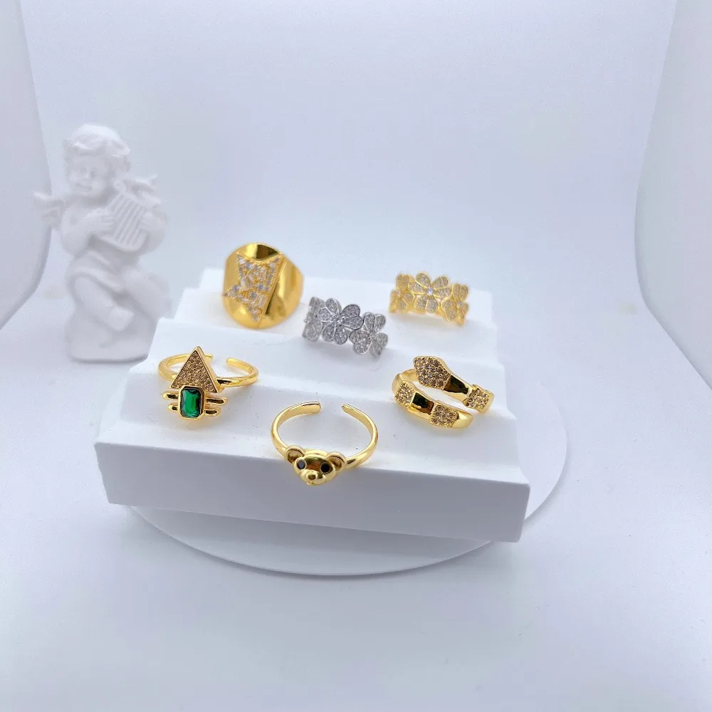 

1 Pcs Opening Ring Micro Inlay Zircon Bear Flower Irregular Jewelry for Man Women Copper Plated Gold Charm Finger Ring Wholesale