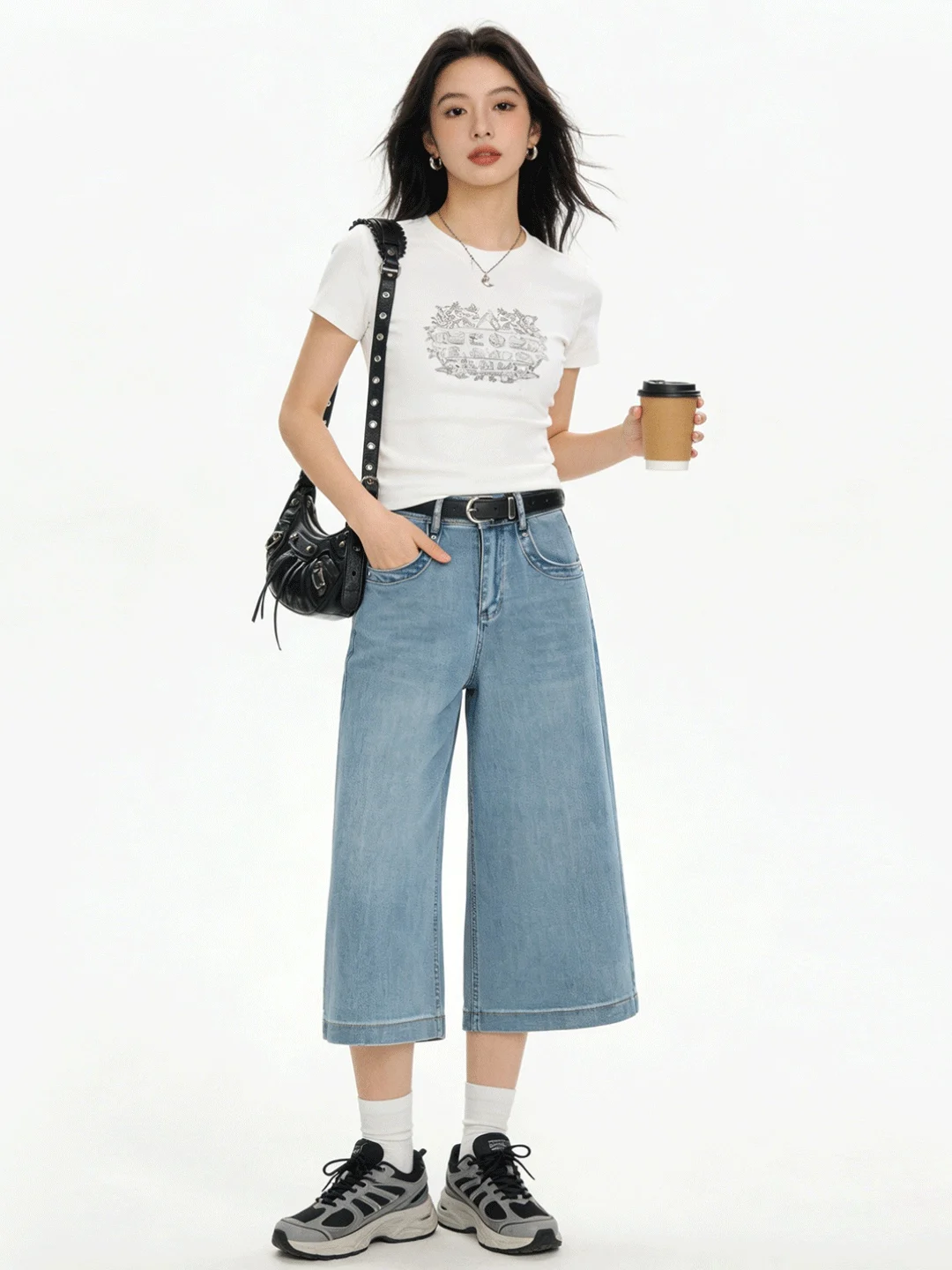 

Korean Sle High Waist Wide Leg Jeans Casual Commute Cover Hip Slimming Early Spring Light Blue Loose Versatile Loose Fit