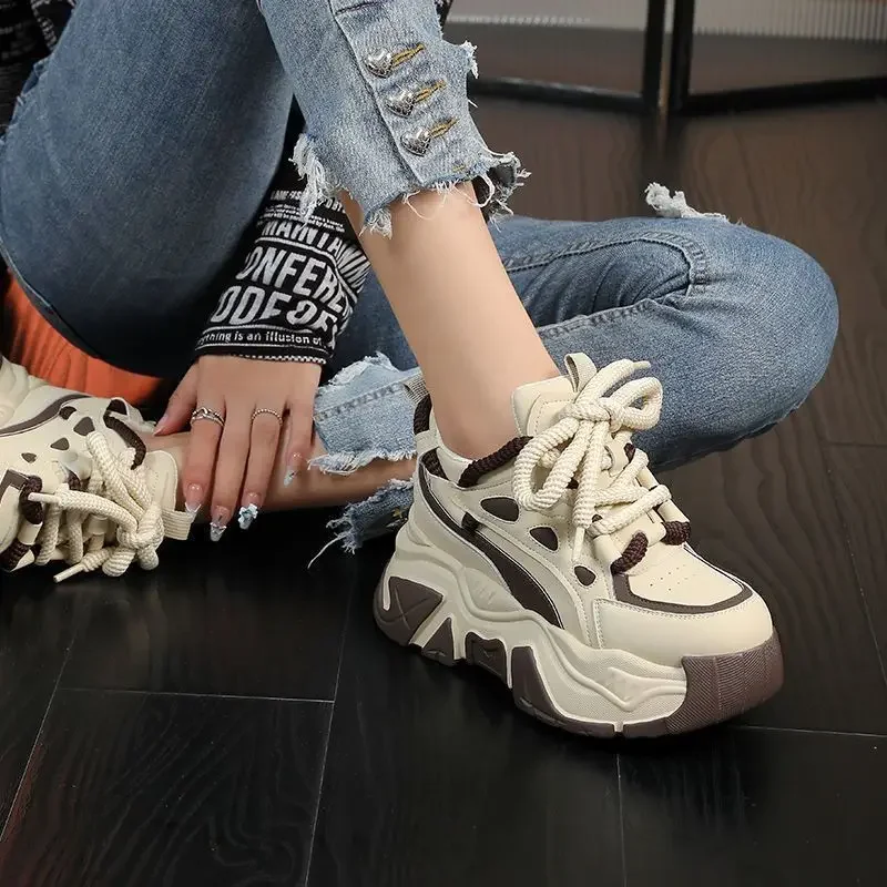 Women's Thick Bottom Dad Shoes Style 8cm Elevating Sneakers with Breathable Mesh Versatile Ins Style for Streetwear Layering