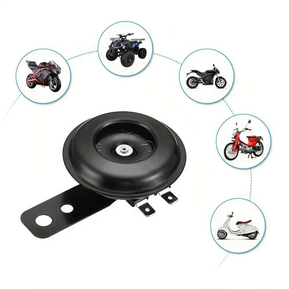 Image of Universal Motorrad Elektrische 12V 1,5 A/48V 60V 72V 0,2A Runde Schwarz Becken Air Horn Motorrad laute Disc Lautsprecher 105dB, 1 Packung