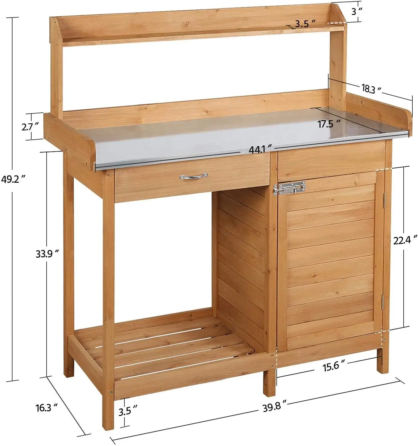 Yaheetech Outdoor Garden Potting Bench Table Work Bench Metal Tabletop W/Cabinet Drawer Open Shelf Natural Wood