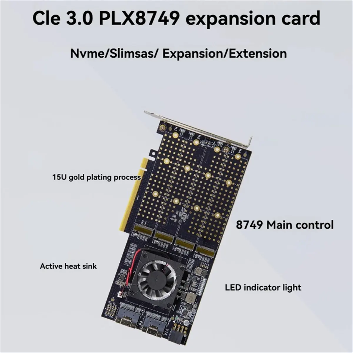 PCIe 3.0 to M.2 NVME Expansion Card 2-Port Slimsas PLX8749 Motherboard Free Split 4 Disk M.2 NVME Expansion Card