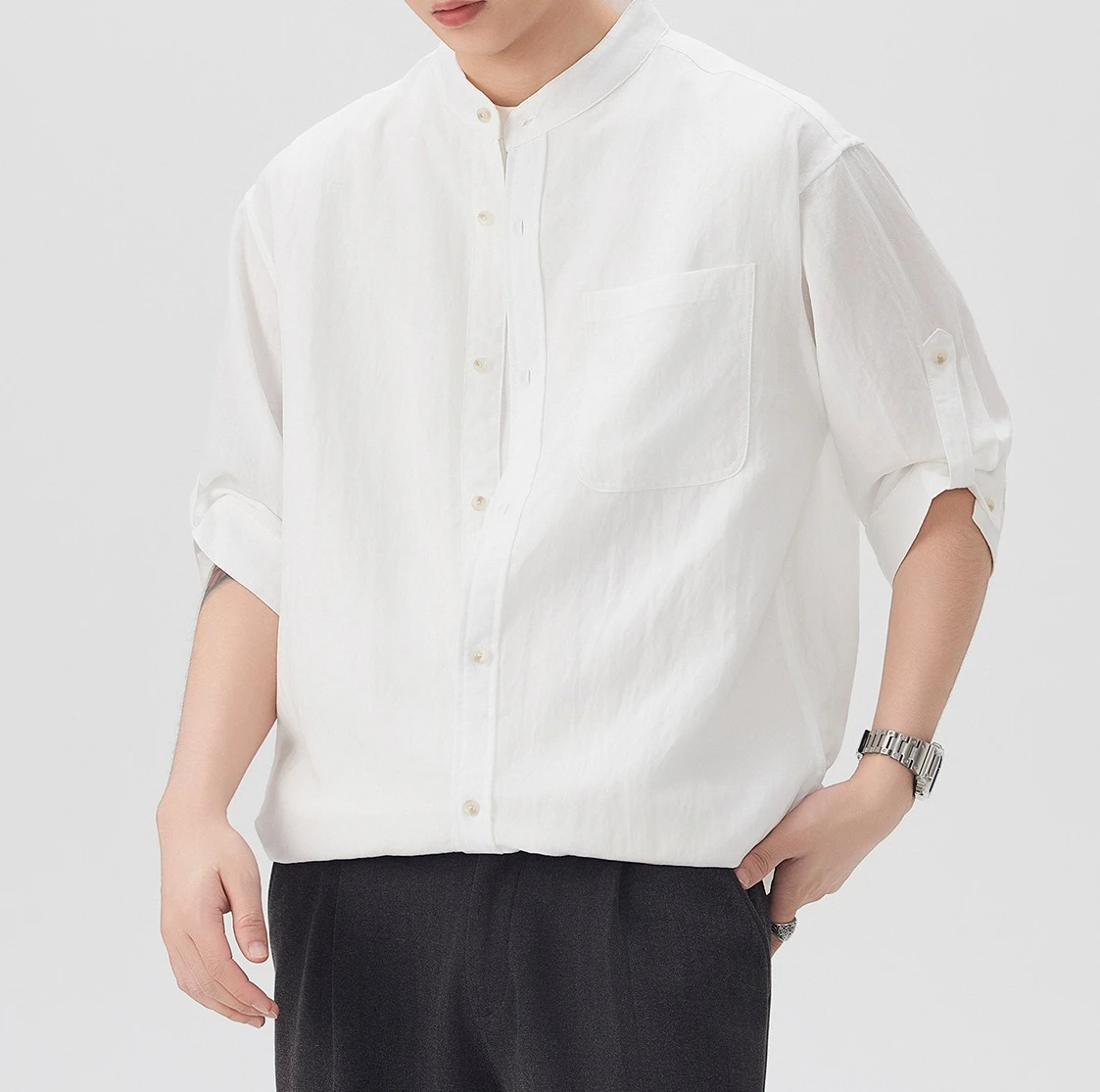 

Shirt Men's Short-sleeved White Shirt 2026 Summer Imitation Cotton and Linen Casual Men's Seven-quarter Sleeves