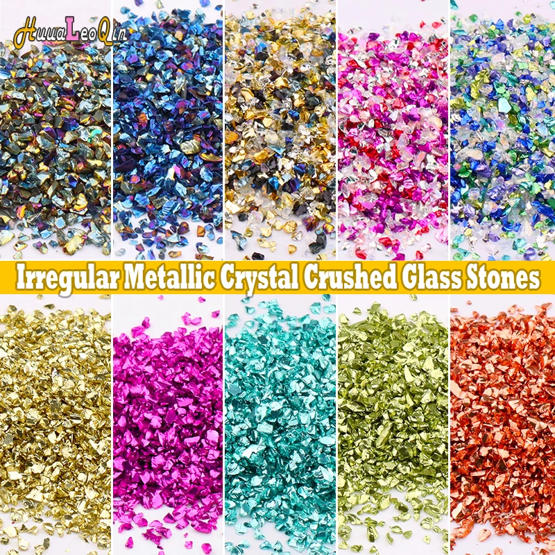 10g 0.8-1.5mm Irregular Crushed Glass Stones Metallic Crystal Chips Sprinkles for Jewelry Making Filling Nail Arts Decoration