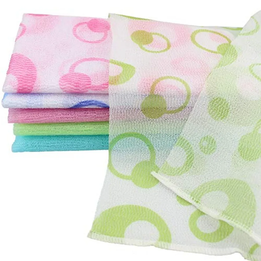 6枚入り 角質除去ナイロンバスクロス タオル 35インチ（90cm） 美肌ケアとマッサージ用 毎日の入浴ルーチンに最適