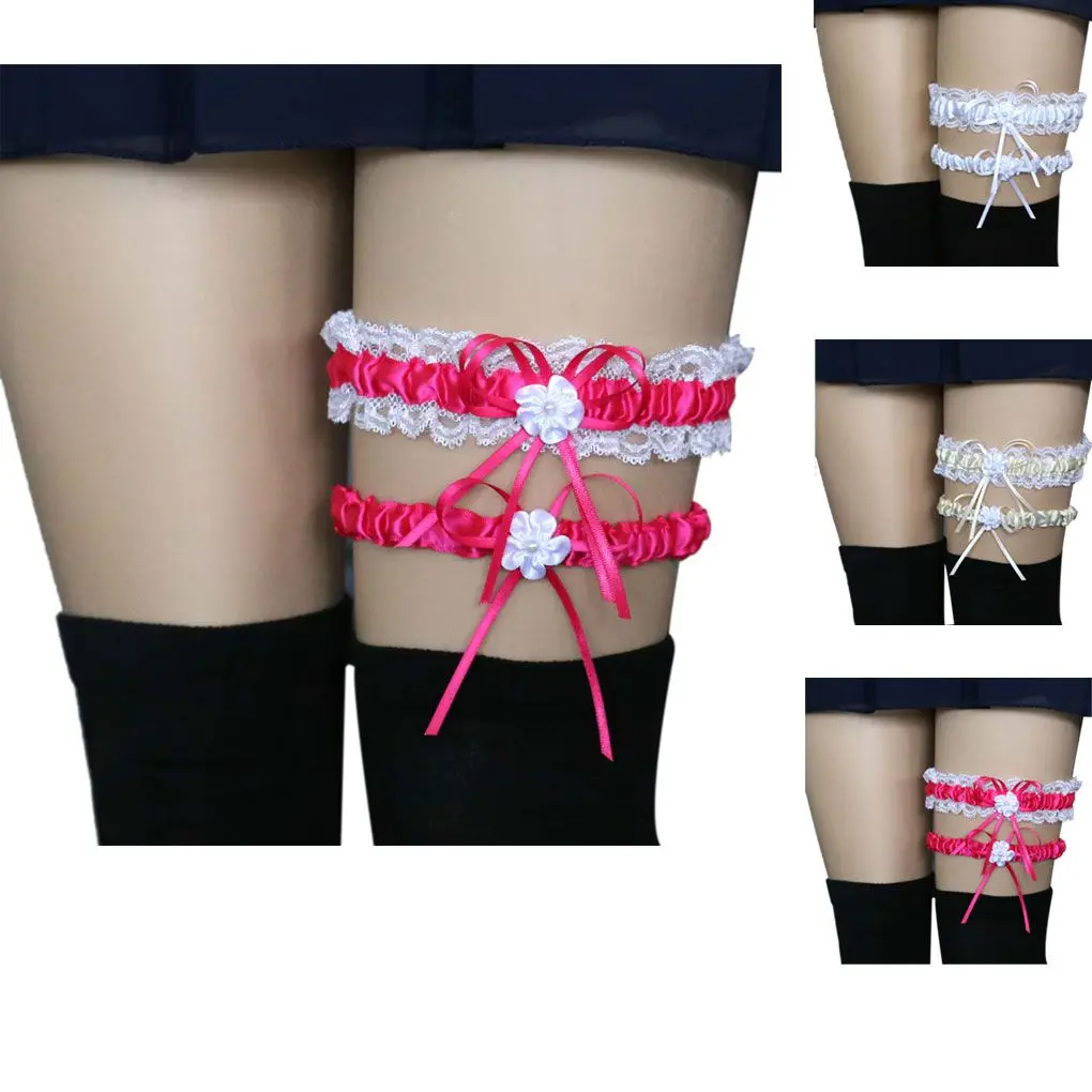 2Pcs Wedding Bridal Lace Garter Set Women Girls Elastic Floral Bow Leg Ring Belts Leg Garters