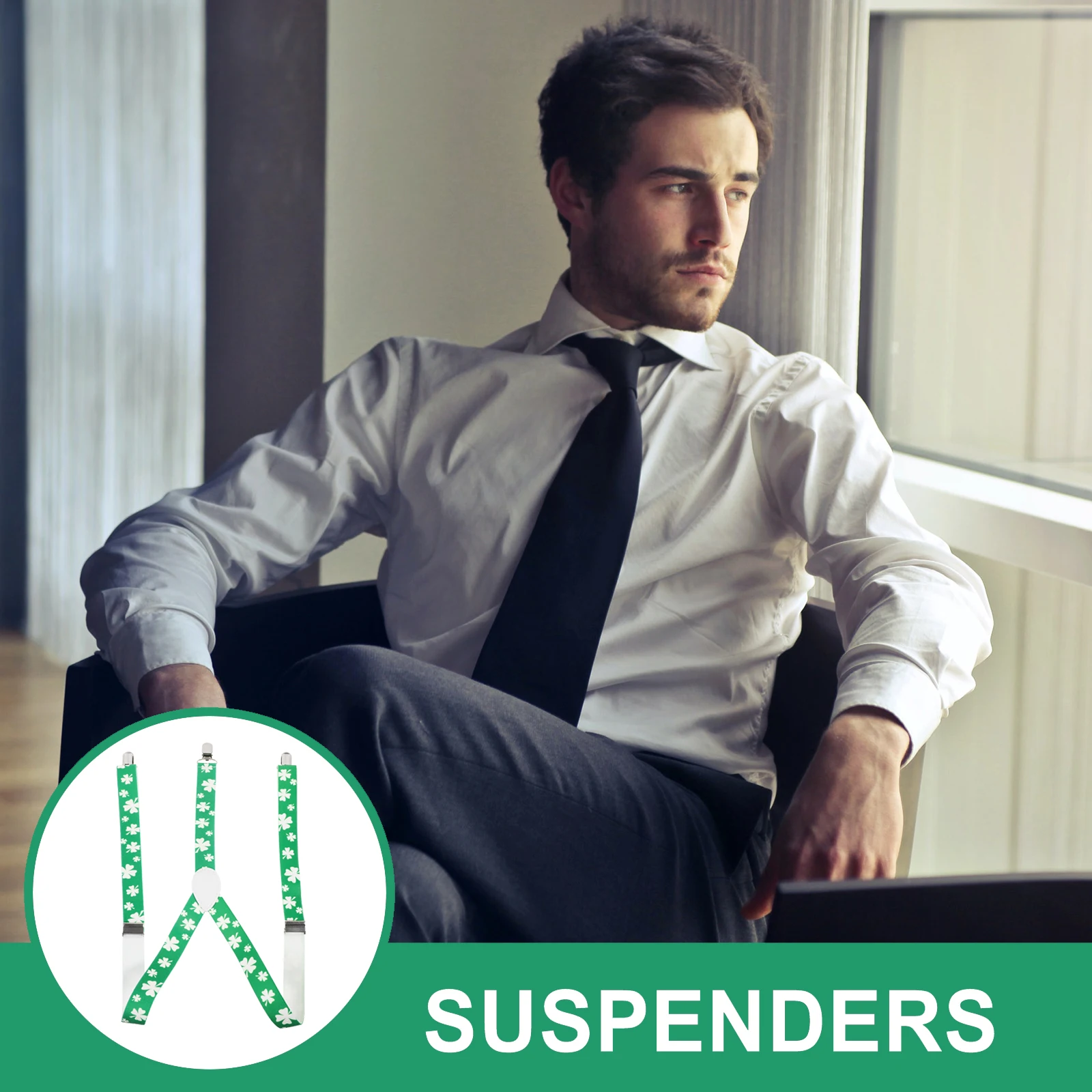 

2pcs 2.5Cm Wide Green Suspenders Adjustable Elastic Clip On Braces For Men Women Durable Unisex Suspender Daily