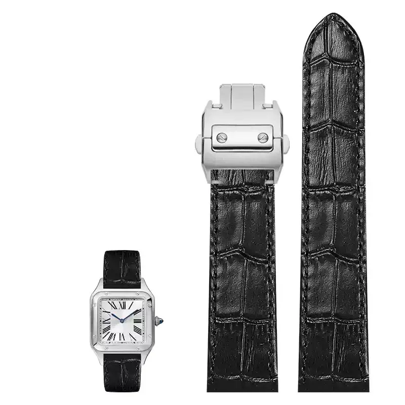 20mm 23mm Genuine Leather Watch Strap For Cartier Santos Watchband Santos 100 Men's And Women Folding Buckle strap