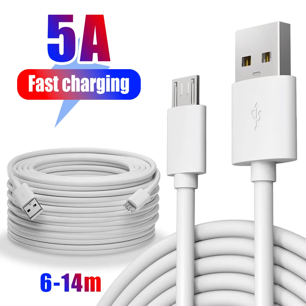 14m/12m/9m/8m/6m Micro USB Ultra-Long Charging Cable for Android Camera Monitor Power Bank Fast Charger Cable Wire Cord