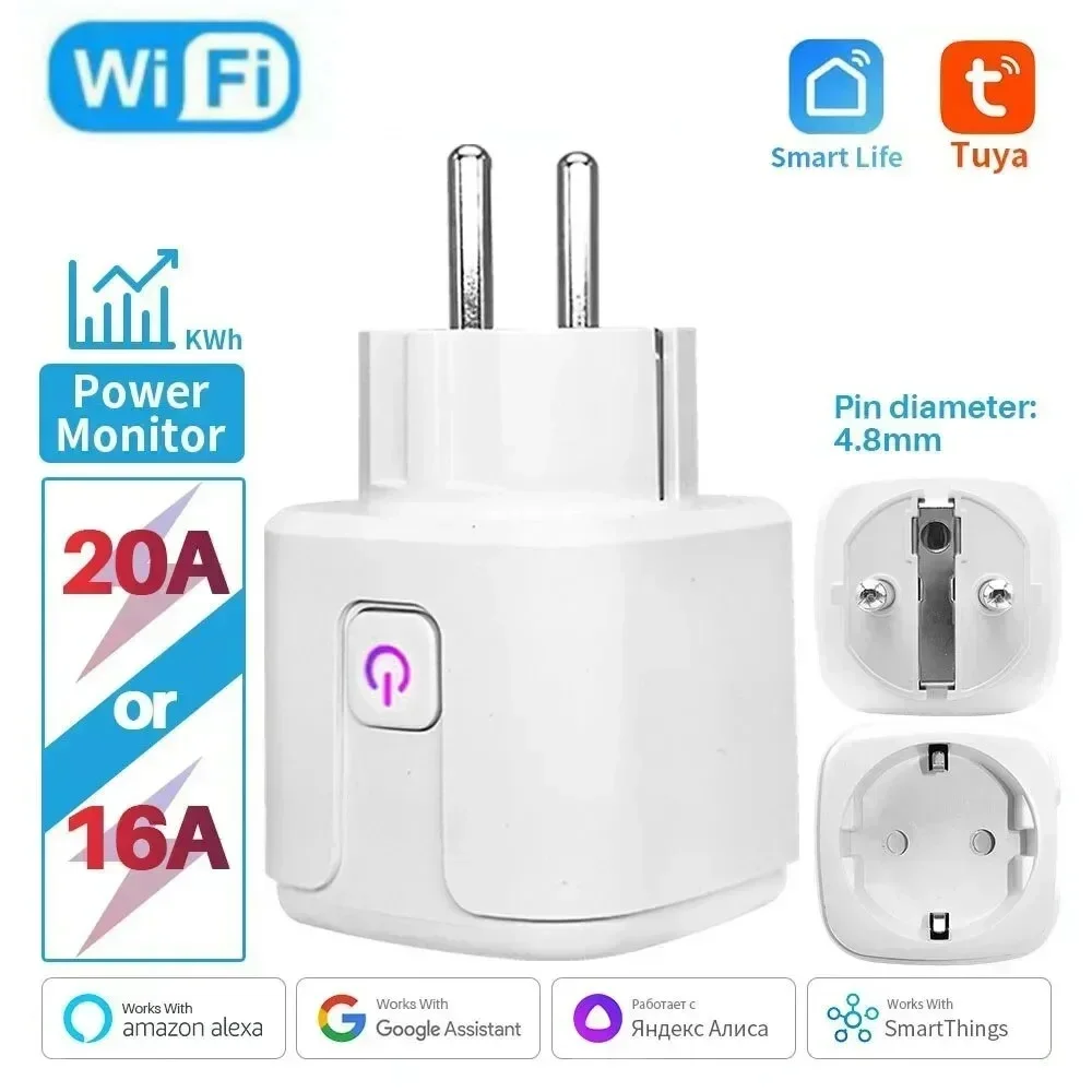 

Tuya WiFi Smart Plug 20A Power Monitor Switch 16A Smart Socket Eu Plug with Timing Function Smart Life Support Alexa Google Home