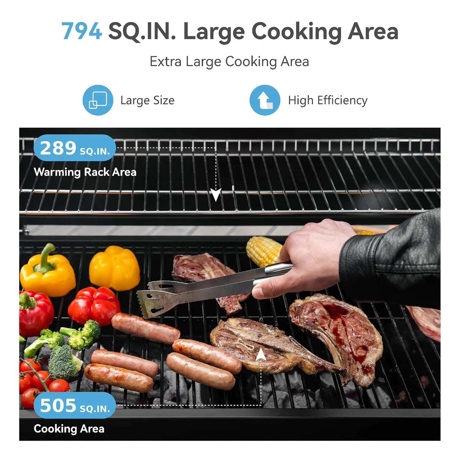 34-Inch Barrel Charcoal Grill with Side Tables for Outdoor Cooking BBQ, In Cooking Space, 2 Height-Adjustable Charcoal Pans