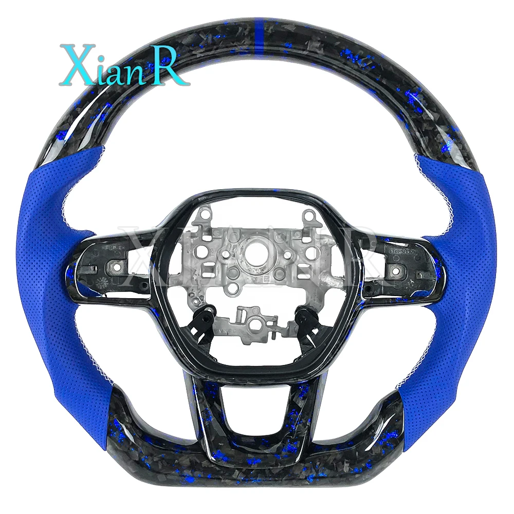 

Custom blue forged carbon fiber steering wheel for Honda 11th generation Civic car interior accessories blue Alcantara Leather