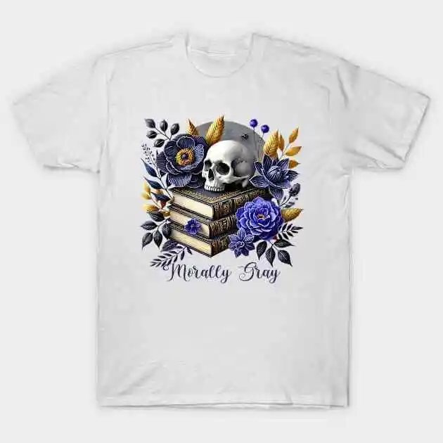 

Morally Gray Floral Skull Books for Halloween T-Shirt S-5XL Fast Shipping