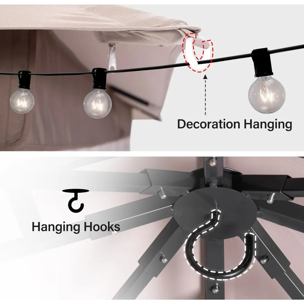 Gazebo de Patio al aire libre con pernos de expansión, Gazebos de servicio pesado, refugio de tienda de fiesta con techos dobles, mosquiteras, 10 'x 13'