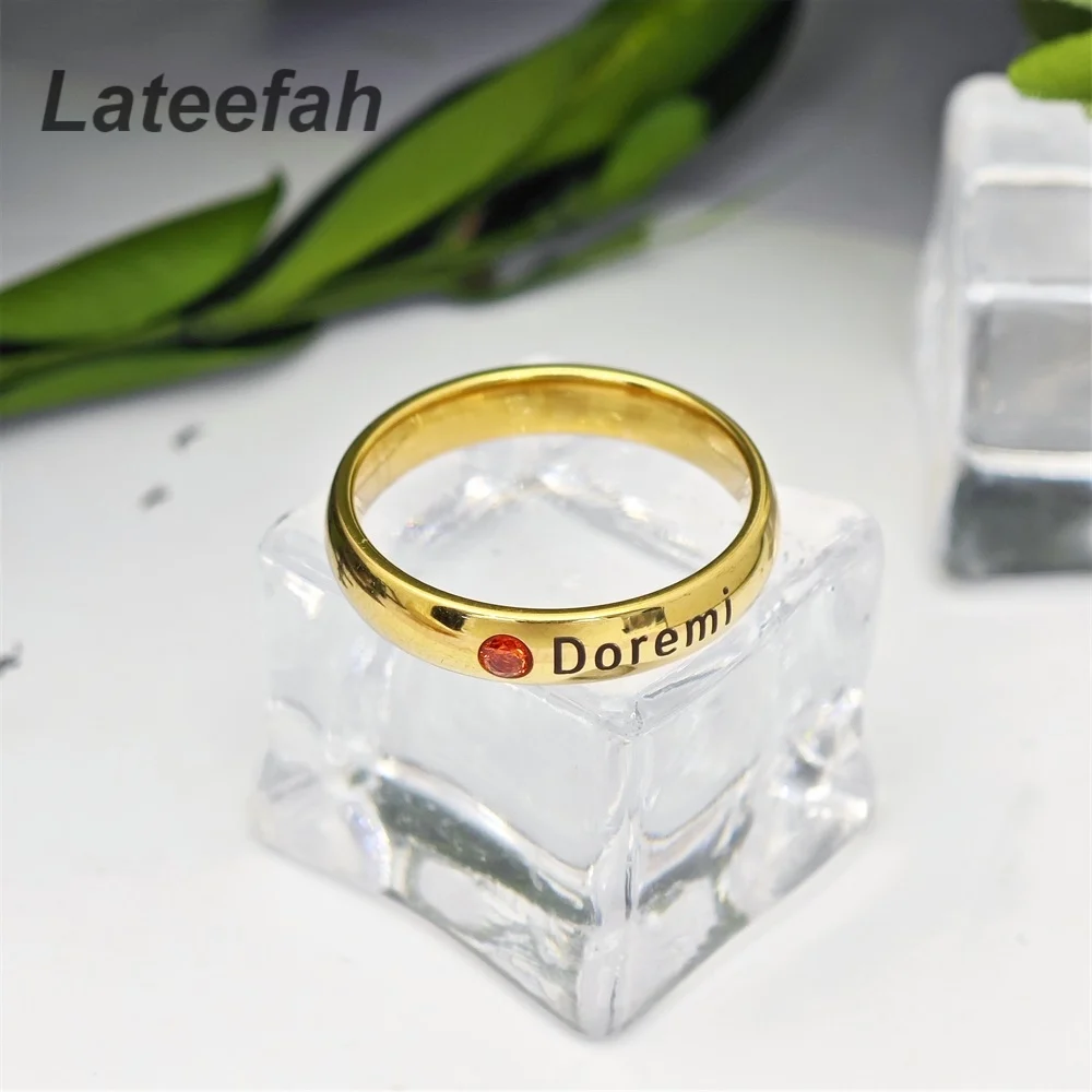 

Lateefah Mother's Day Stainless Steel Engravable Ring Birthstone Engraved Name/text Customized Ring blank Engraved Letter Ring