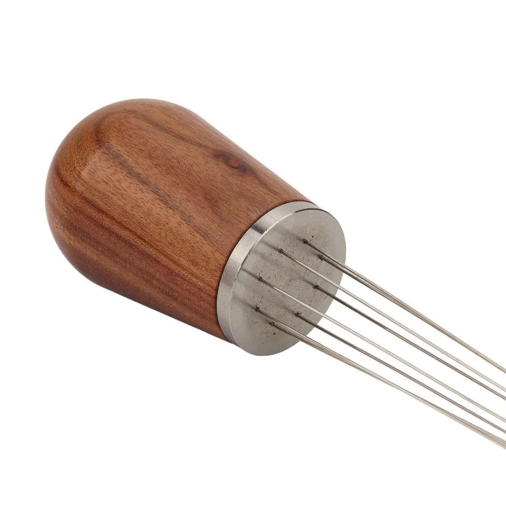 8 Pins Coffee Distribution Tool Reddish Brown Wooden Handle Coffee Stirring Tool With Base Coffee Needle Distributor