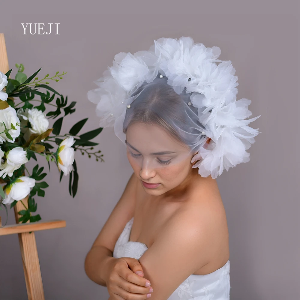 YUEJI-Voile Court à Fleurs 3D pour Patients, Accessoire de Mariage Blanc, sans Peigne, 2024, YJA21