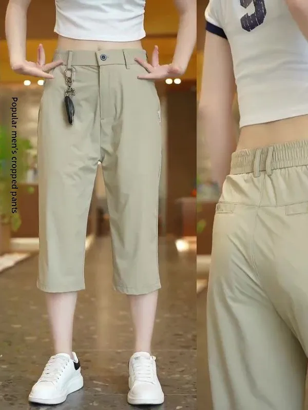 

Men's Ice Silk Breathable Seven-Foot Pants Straight Leg Slim Fit Casual orts Qui Dry Summer Faion Urban Sle Leisure P...