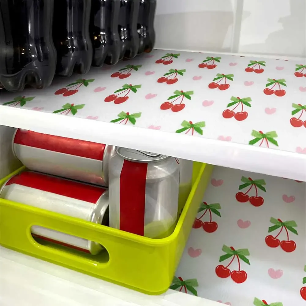 30x150CM Cherry Drawer Liners Cherry EVA Waterproof Non-slip Liners Washable Dustproof Placemats Kitchen Cabinet Mats