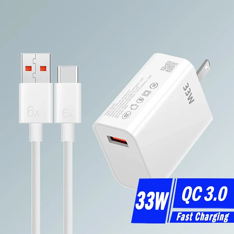 Ładowarka Xiaomi 33W QC 3.0 Szybkie ładowanie 6A Szybkie ładowanie Turbo Ładowarka do telefonu komórkowego Adapter USB typu C Kabel do Samsung Xiaomi — zdjęcie produktu 3