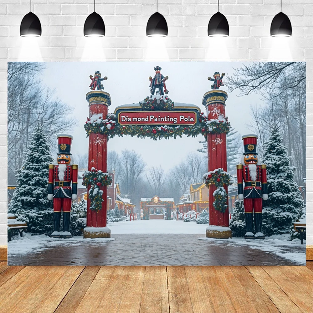 Fondo de Navidad de poste norte, árbol de Navidad, escena de nieve, accesorios de fondo de fotografía, decoraciones de fiesta de Nochebuena familiar, pancarta de Año Nuevo