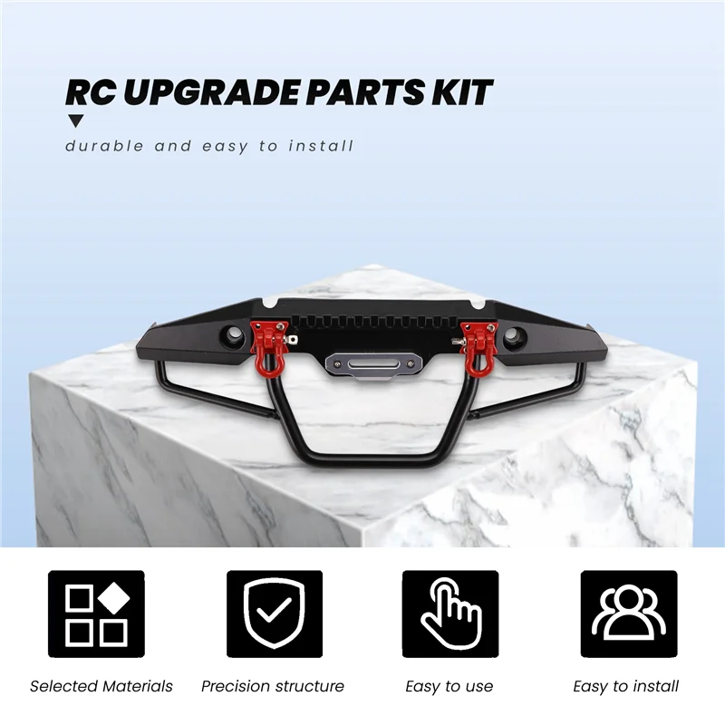 B49B-Metal Front/Rear Anti-Collision Bumper With LED Light For 1:10 RC Crawler Car TRX-4 Axial SCX10 SCX10-II 90046 90047