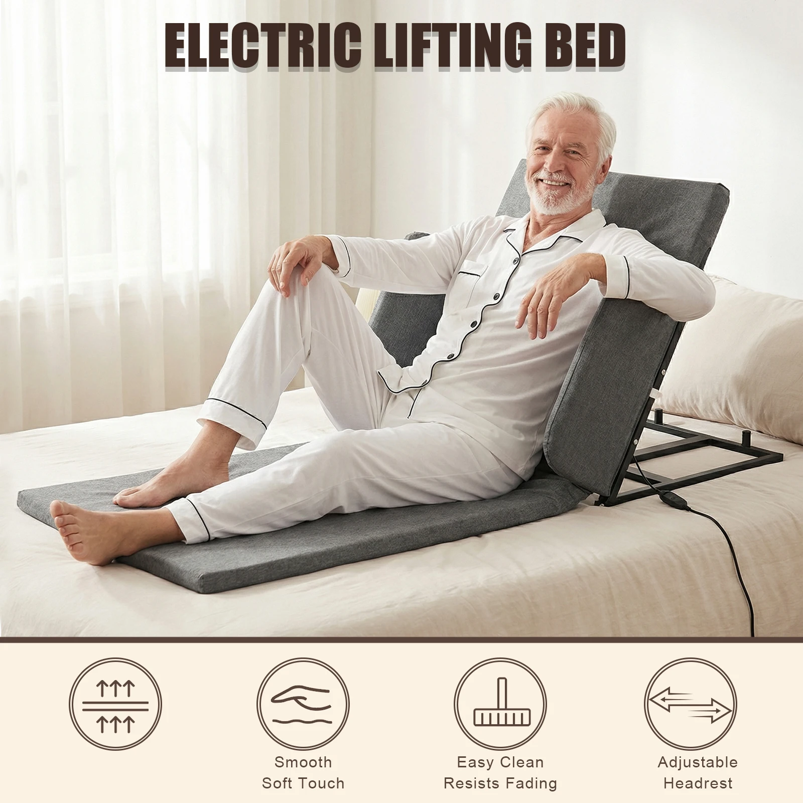 

2-80° Sit-Up Back Rest Chair with Guardrails Heavy-Duty Lift Backrest Load Max 330 Lbs for Adults Pregnant Women Elderly