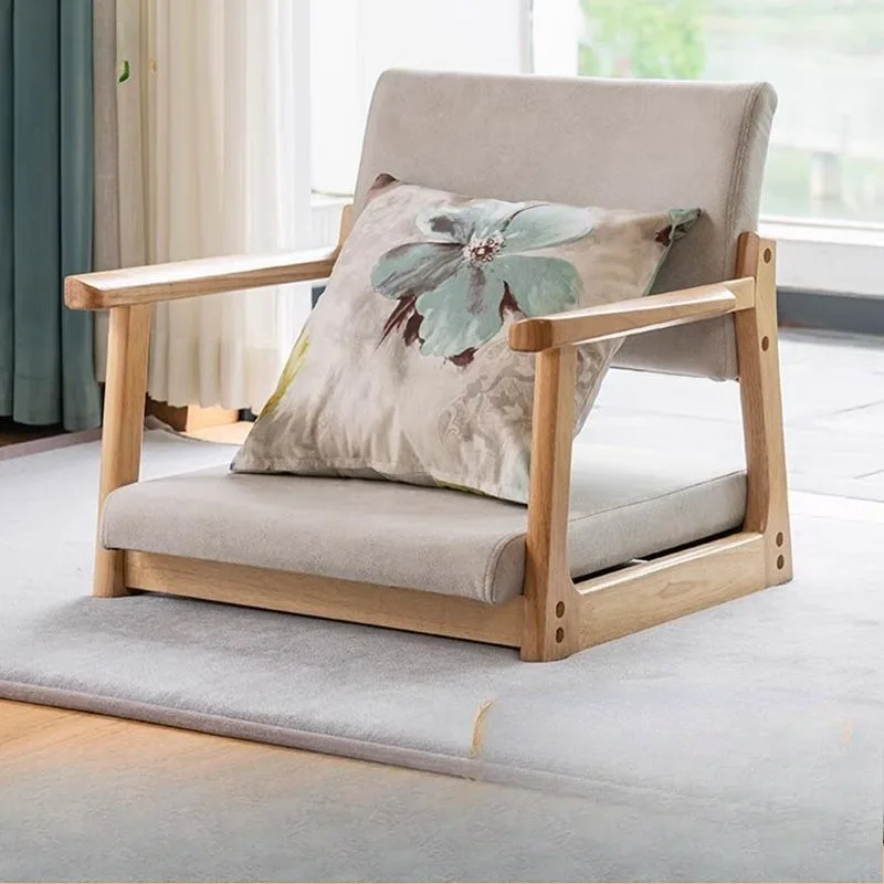 Japanese backrest floor arm chair seat stool solid wood bay window sitting floor chair without feet patio furniture garden chair