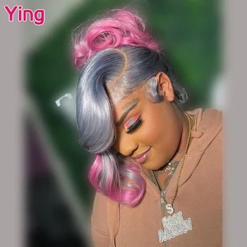 Ying 헤어 실버 그레이 루트 핑크 컬러 바디 웨이브 레미 13×6 레이스 정면 가발, 150% 미리 뽑은 13×4 레이스 정면 인모 가발  Best5