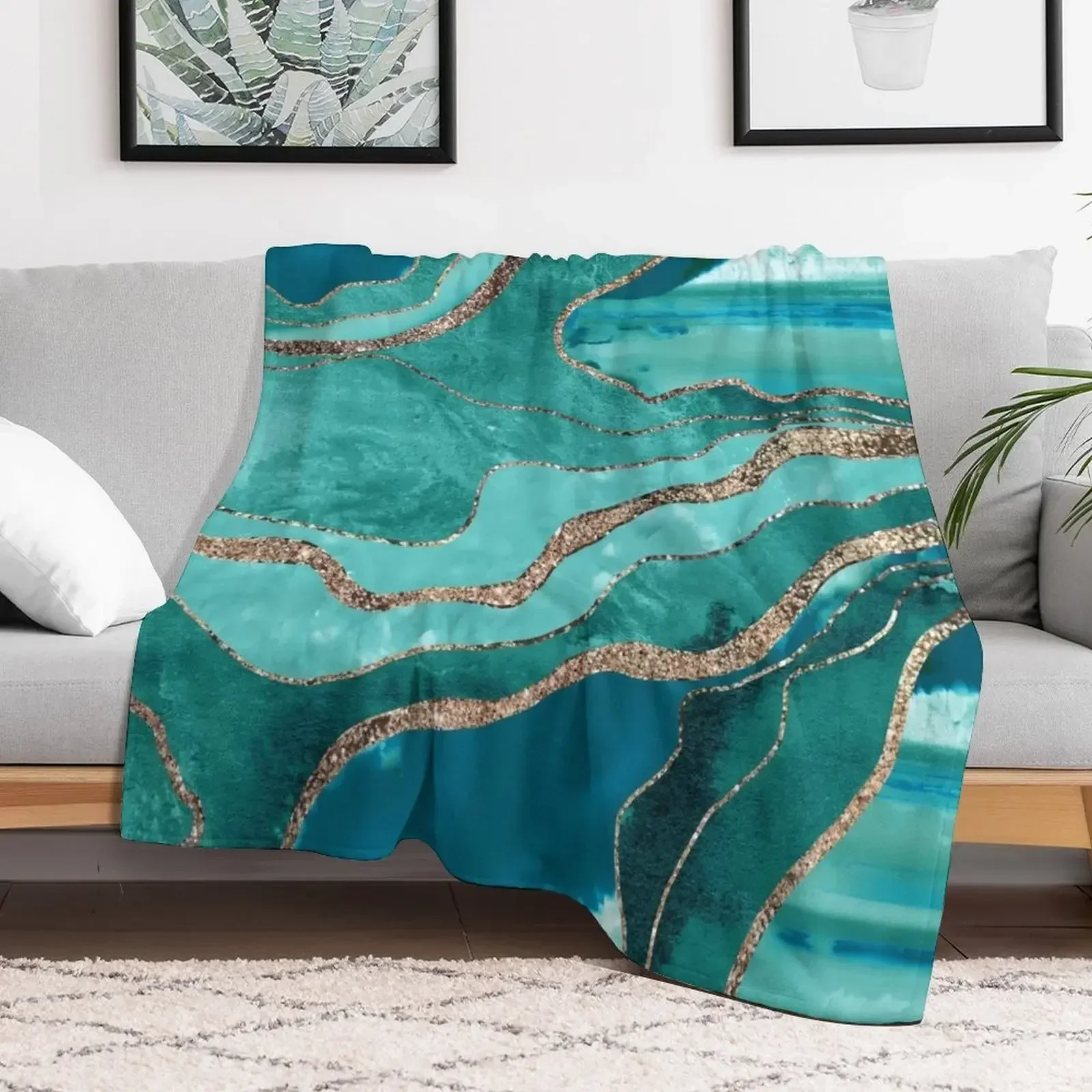 

Soft Turquoise Teal Marble Agate Gold Glitter Glam #1 (Faux Glitter) #decor #art Throw Blanket Heavy Bed Beautifuls Blankets