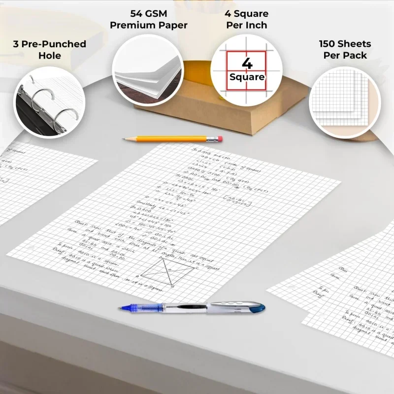 7200 Sheets Graph Paper Bulk, 48, Bulk Loose Leaf Paper, 4x4, 8 x 10.5, Bulk Grid Paper, Thick Graphing Paper, Fights Ink