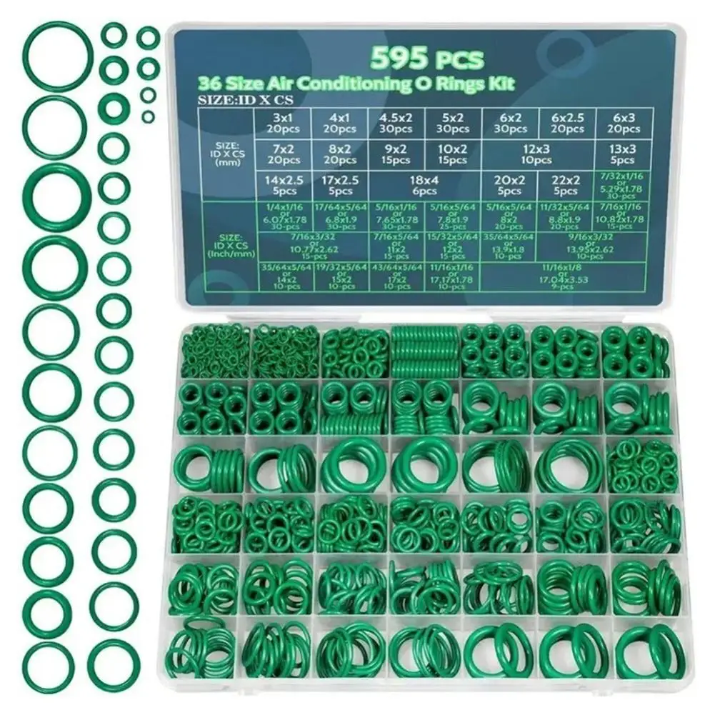 595Pcs Air Conditioning O Ring Kit Assortment Set 36 Size O-Type Sealing Rubber Ring Rubber Accessories Maintenance