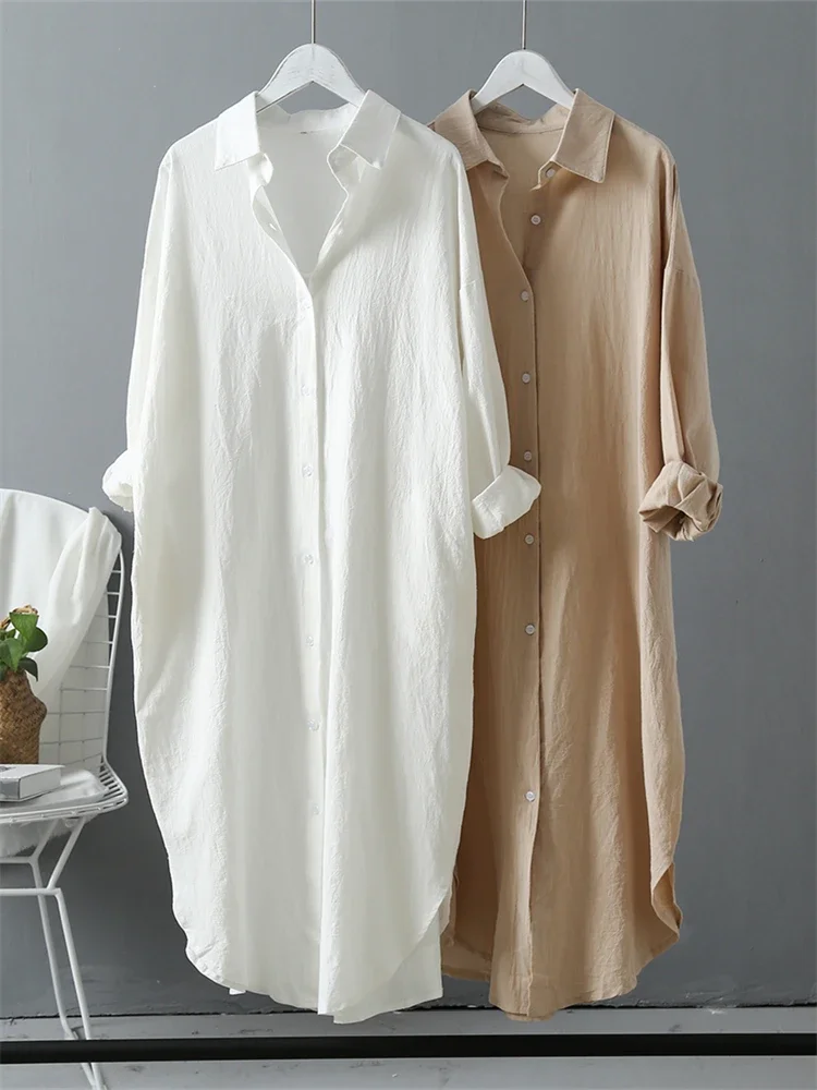 Long Sleeve Women Long Shirt Dress Spring Summer Casual Buttons Loose Clothes Robe Femme Vestido