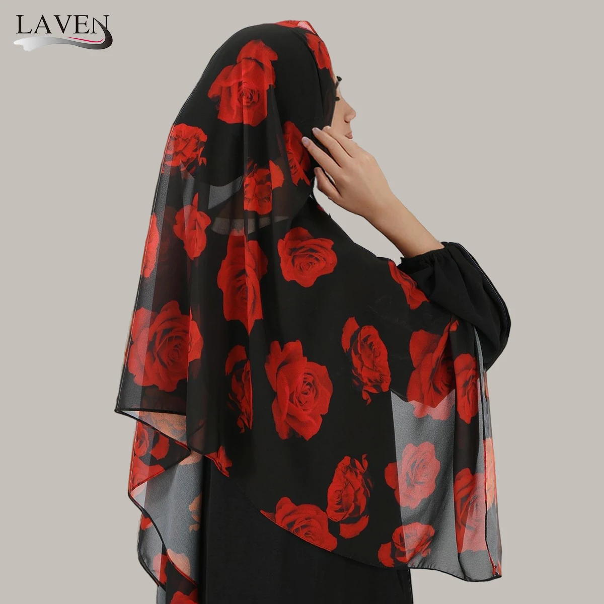 موضة الورد المطبوعة الشيفون الحجاب وشاح للمرأة مسلم الحجاب شالات السيدات طويلة يلتف الإسلام عمامة الحجاب الأوشحة الإناث