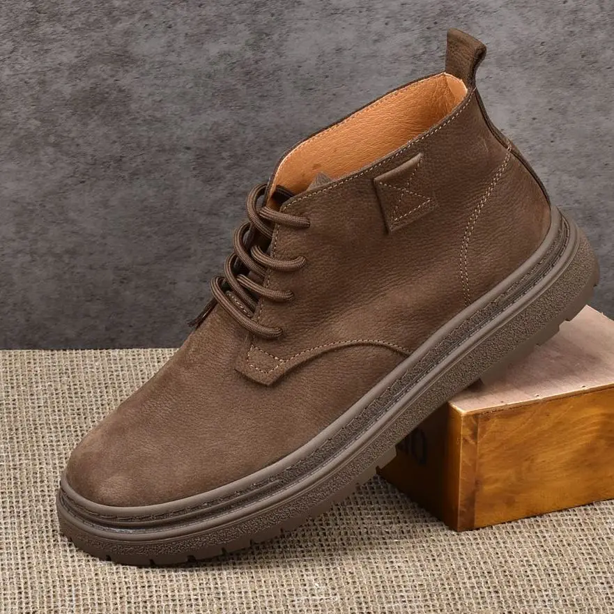 LIHUAMAO suede Cow Leather work boots motorcycle western boots casual Men Shoes outdoor footwear hiking