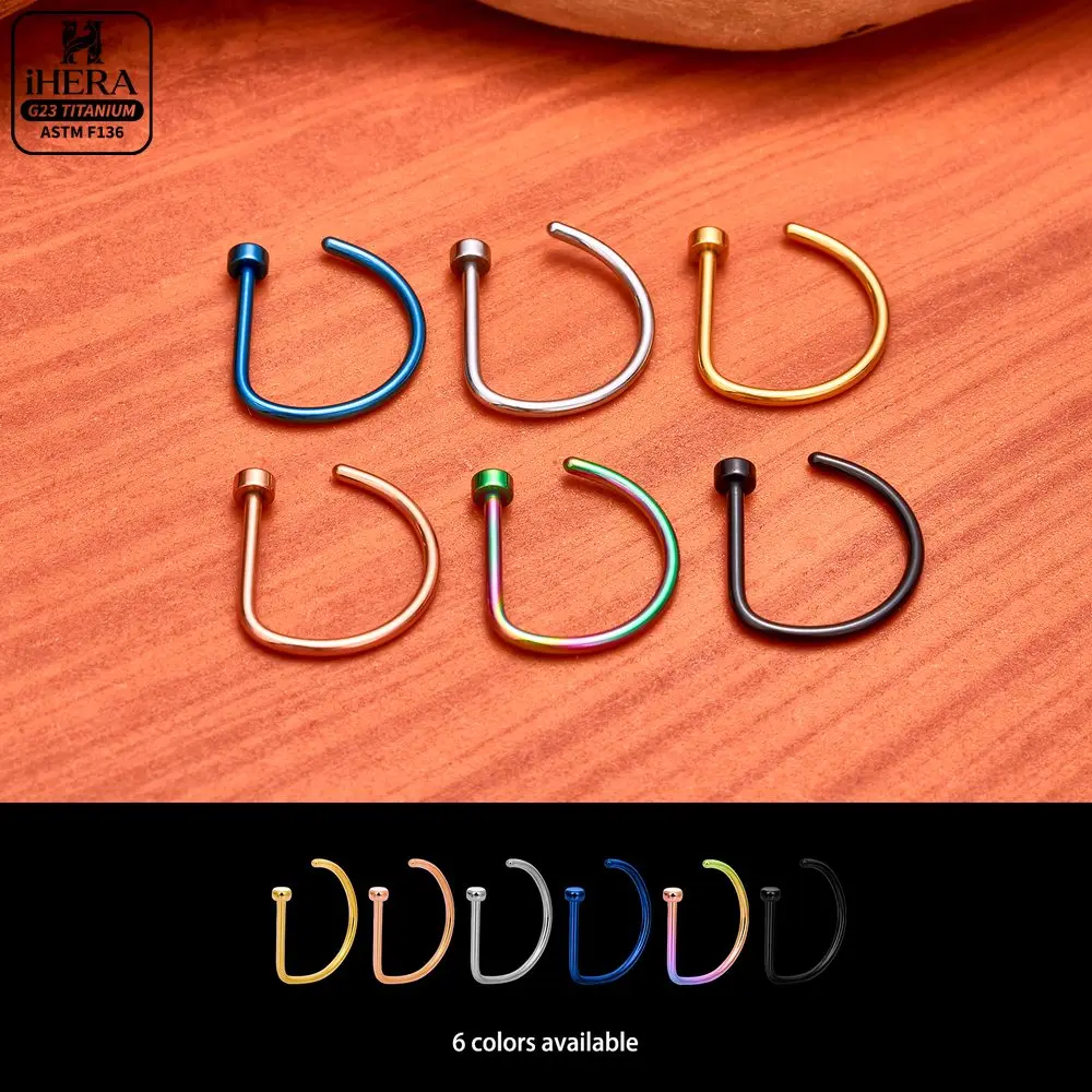 1/10PCS ASTM F136 Titanium Fake Nose Ring Hoop Non Piercing D Shape Nostril Lip Septum Earring Body Jewelry Kit