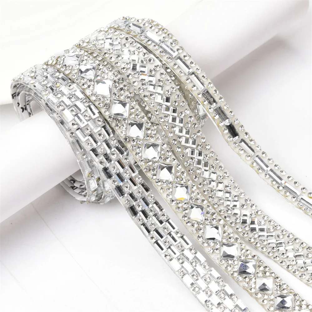 5 Yards Glitter White Crystal Rhinestone Tape Trim Self-Adhesive Glass Appliques Diamond Sticker For Dress Shoe Adornment Ribbon