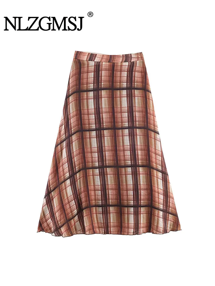 

NLZGMSJ Women Sexy Skirts 2025 Women New Fashion Checkered Print Loose Skirts Women Elegant High Waist Skirts